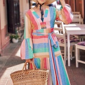 Billabong x Sincerely Jules Mix It Up Dress Rainbow Boho Maxi Size Medium